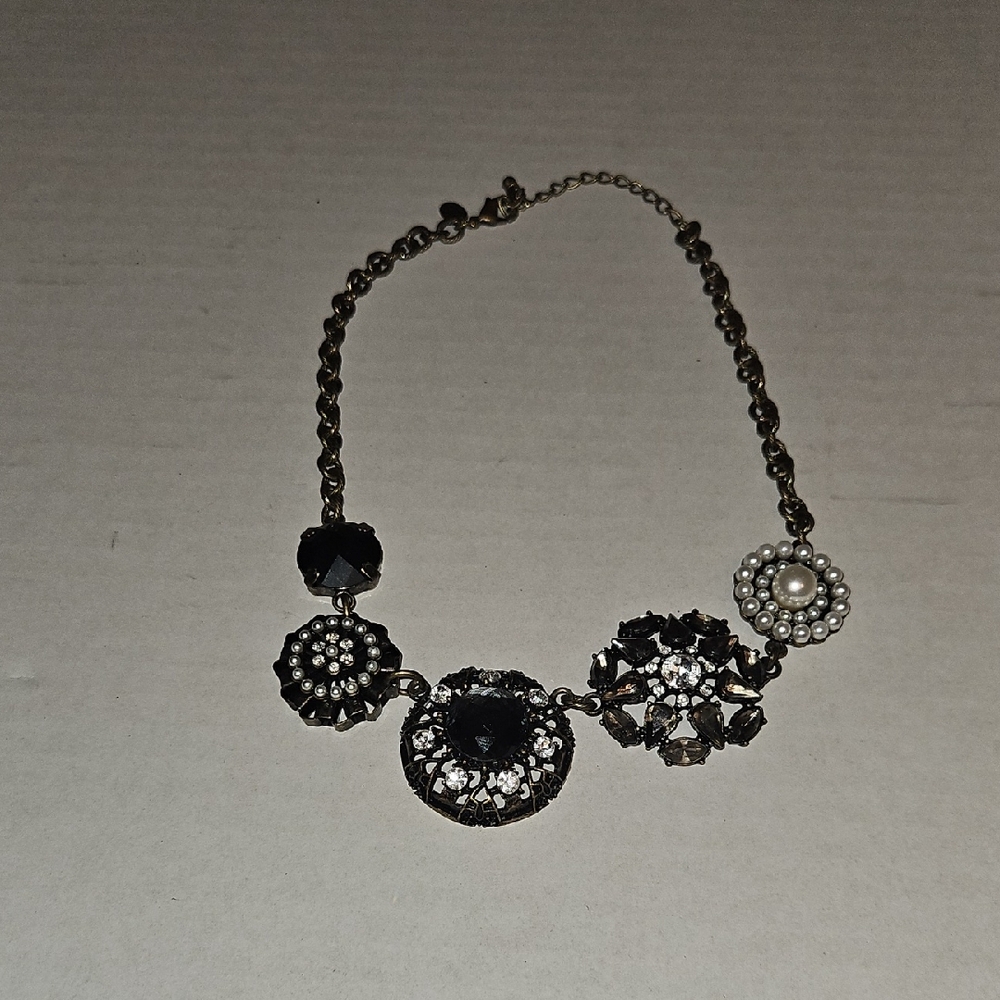 Lia Sophia Chic Black and Gold Floral Adjustable  Necklace